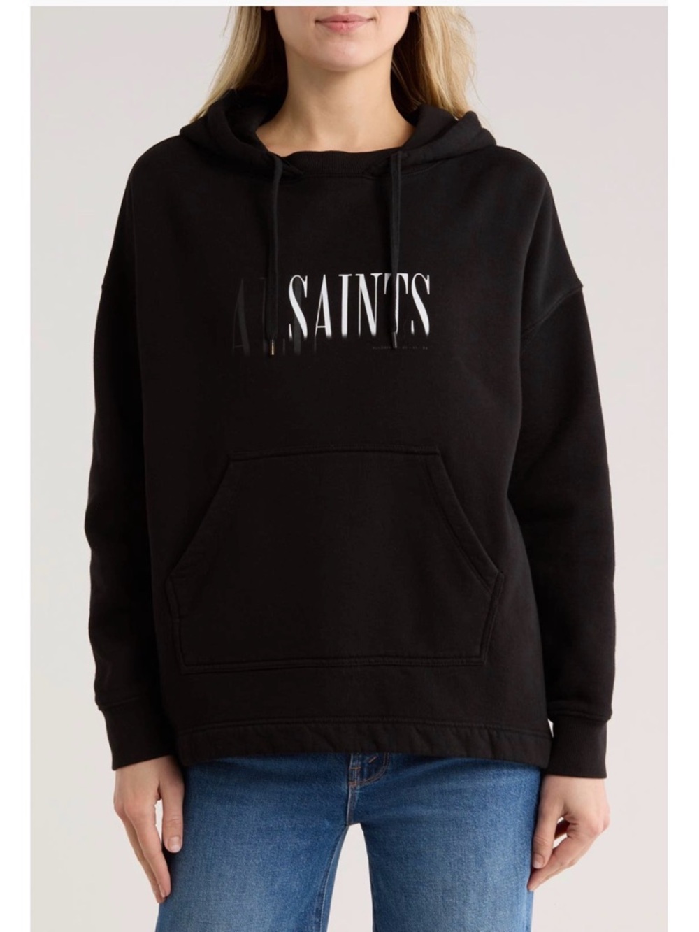 AllSaints Black Hoodie with Subtle Logo Tag